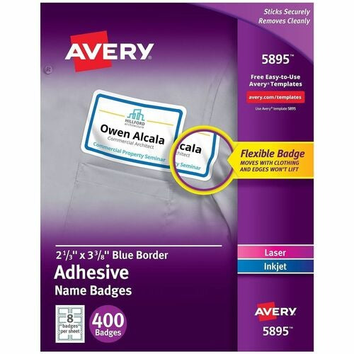 AVERY Avery AVE5895 Name Badge Labels 400/box Laser Inkjet