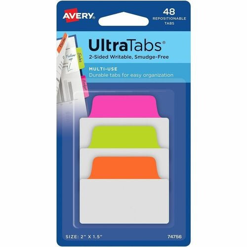 AVERY Avery AVE74756 Repositionable Page Tabs 2x1.5in Clear 48pk