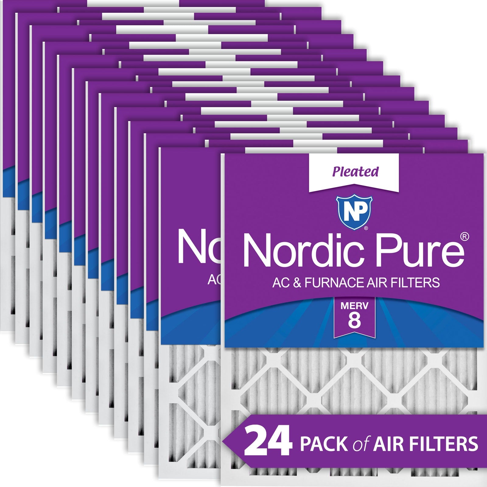 NORDIC PURE Nordic Pure 16x20x1M8-24 Pleated Merv 8 Air Filter 24 Pack