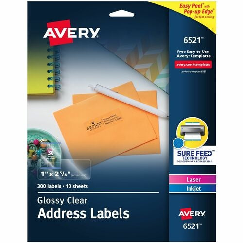 AVERY Avery AVE6521 Glossy Clear Mailing Labels 300 Pack