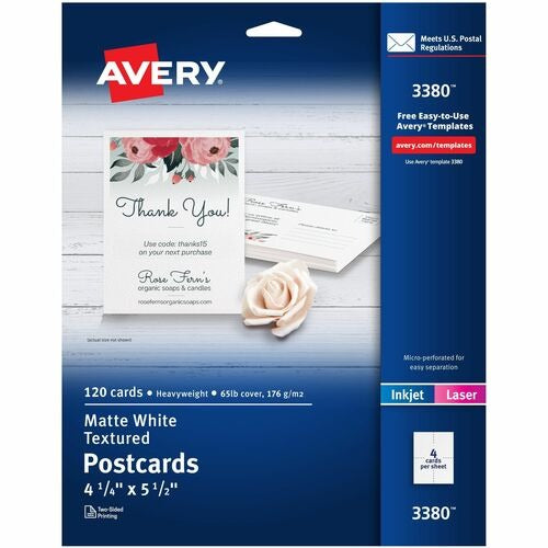 AVERY Avery AVE03380 Matte Postcards with Envelopes Box of 120