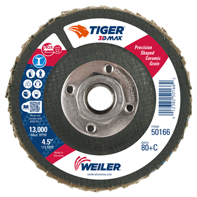 WEILER Weiler 50166 Tiger 3D Max Abrasive Flap Disc (4-1/2 inch Conical TY29) 5/8-11 Nut