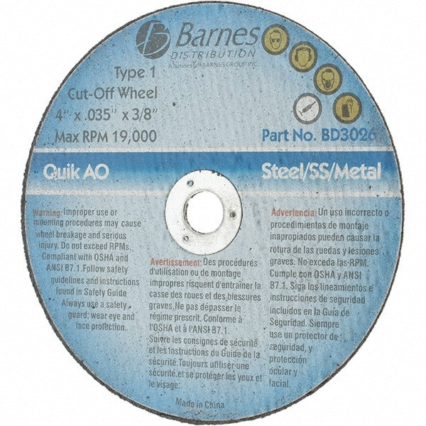 VALUE COLLECTION Value Collection BD3026 Type 1 Cutoff Wheel 4in Aluminum Oxide