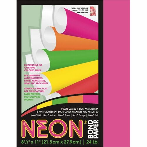 PACON Pacon PAC104319 Neon Pink Bond Paper 24 Lb Letter 100 Sheets