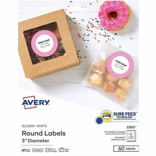 AVERY Avery AVE22891 Round Glossy Labels 3 Inch 60 Pack