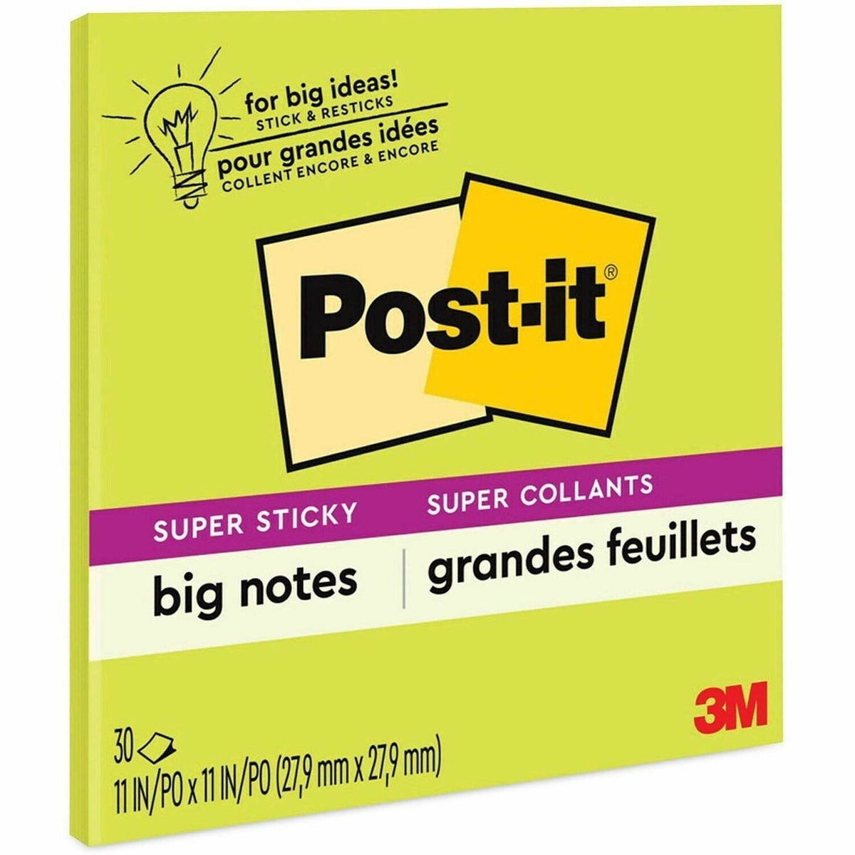 3M 3M MMMBN11G Super Sticky Big Notes 11 x 11 in 30 Sheets (Replacement BN11G)
