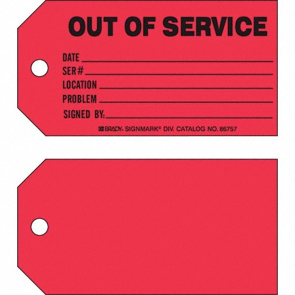 BRADY Brady 86757 Out of Service Safety Tag 100 Pack