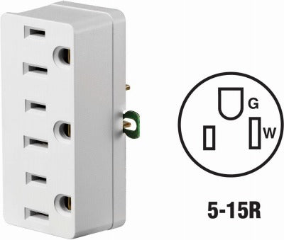 LEVITON Leviton C26-00698-0WH Triple Grounding Adapter 15A 125V