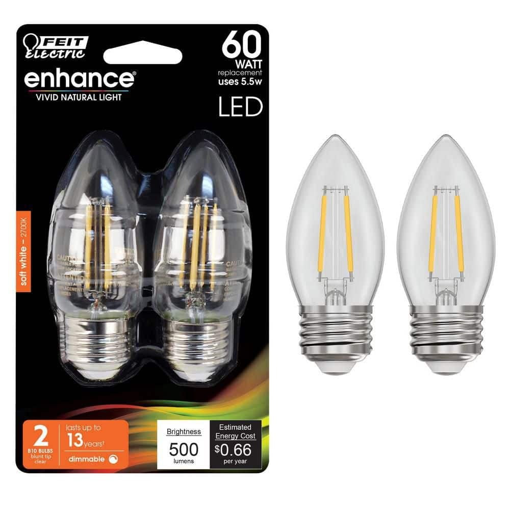 FEIT ELECTRIC Feit Electric BPETC60927CAFIL/2/RP Performance LED 5.5W (3.5 in H x 1.7 in D, 2 Pack) BPETC60927CAFIL/2/RP