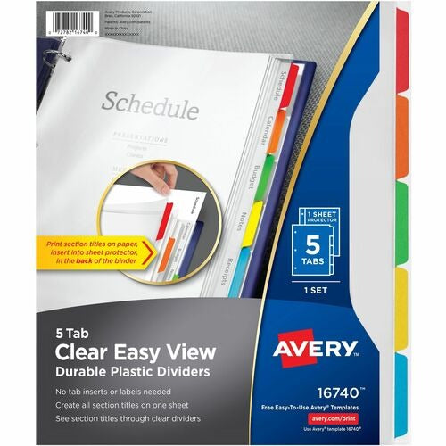 AVERY Avery AVE16740 Plastic Index Dividers 5 Tab Letter Size