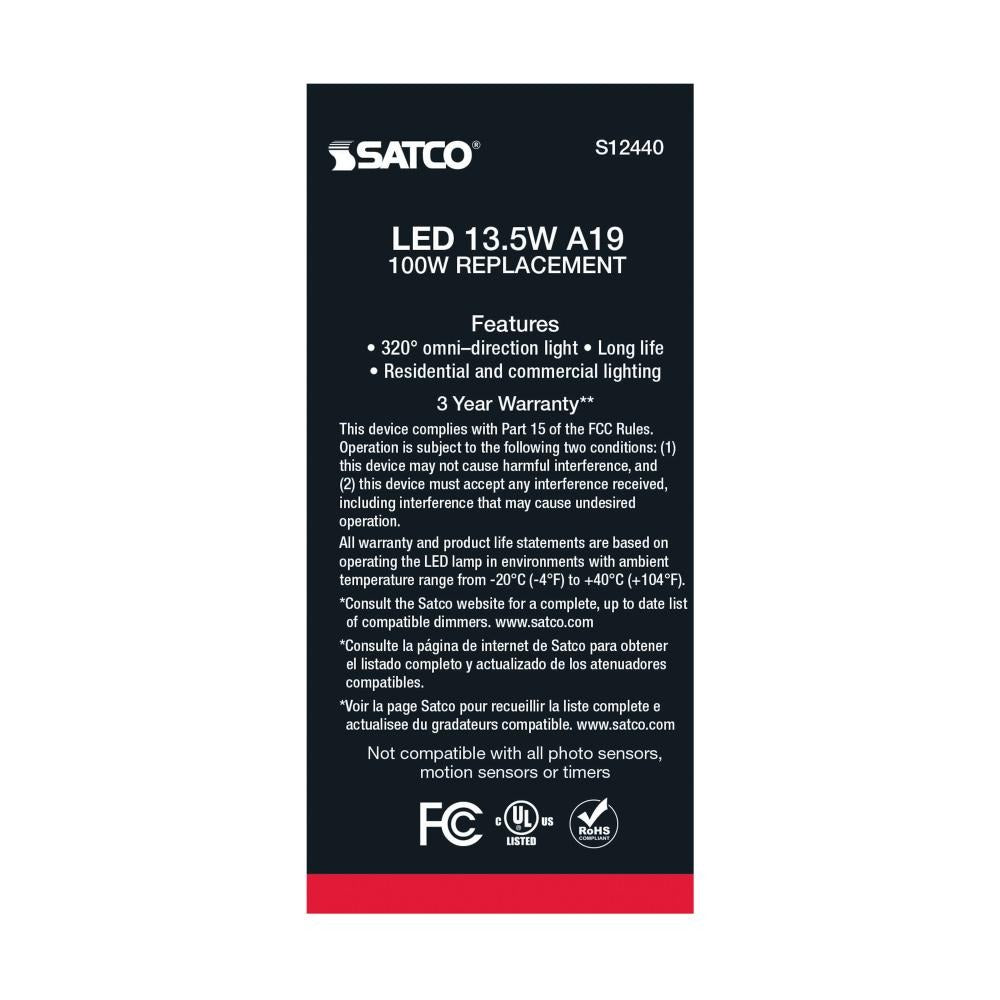 SATCO Satco S12440 A19 LED 13.5W (4-Pack) 100W Replacement
