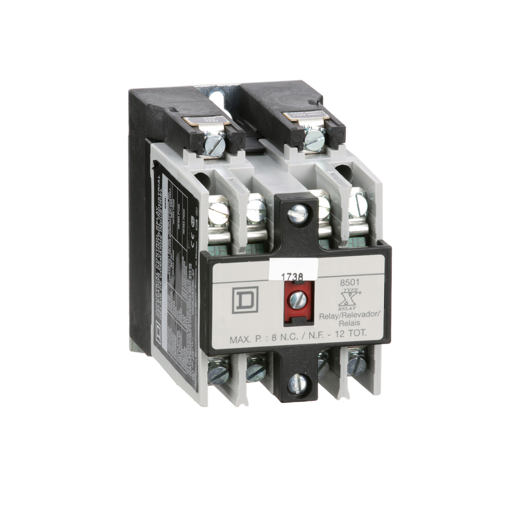 Square D 8501XO40V02 110/120 VAC 10/5 Amp 4-Pole 4NO Panel Mount AC Operated Control Relay