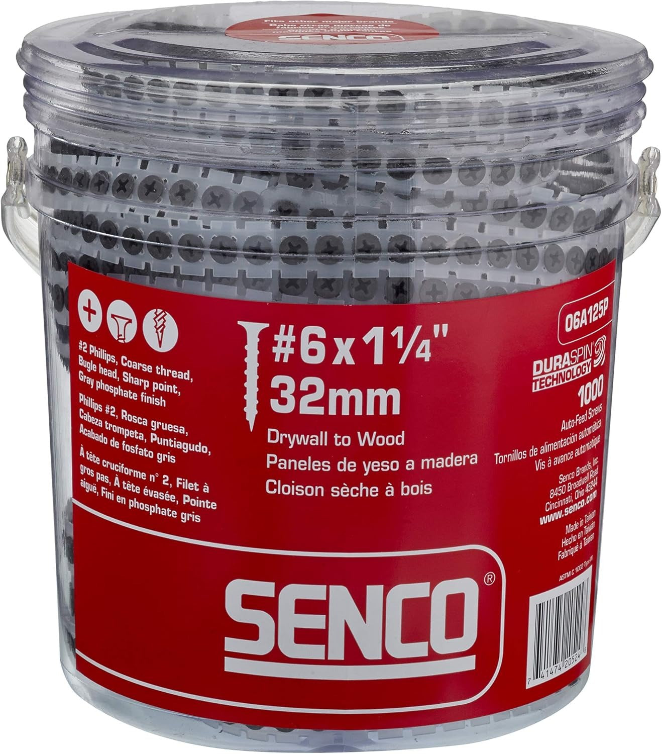SENCO Senco 06A125P DuraSpin No. 6 1-1/4-Inch Drywall to Wood Collated Screw (1,000 per Box)
