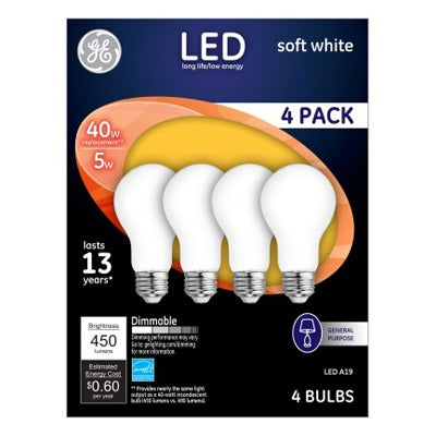 GE G E Lighting 93098311 Led A19 5W Soft White Bulb 4 Pack