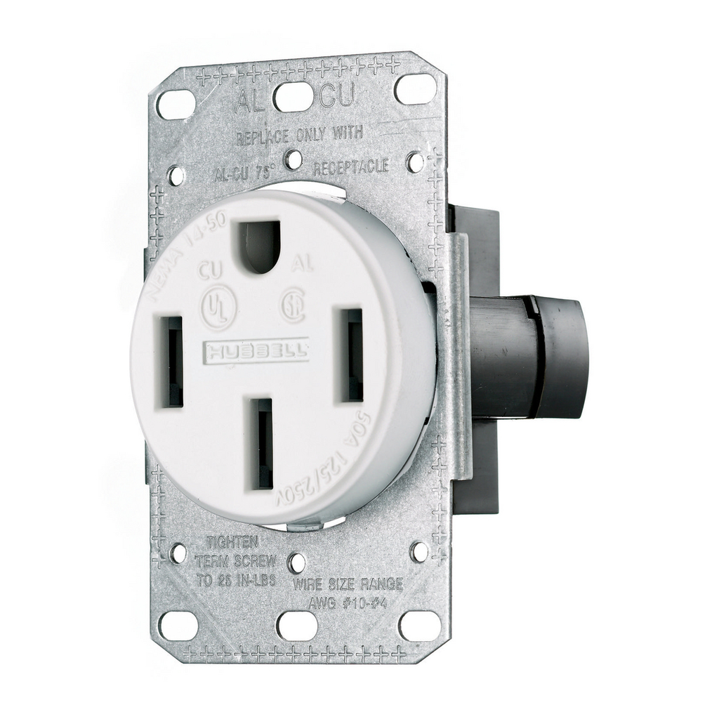 Hubbell RR450FW 50 Amp 125/250 Volt 3-Pole 4-Wire NEMA 14-50R White Range and Dryer Power Receptacle