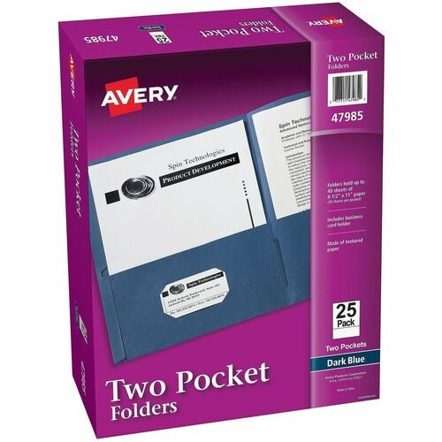 AVERY Avery AVE47985CT Two Pocket Folder Dark Blue 125 Ct