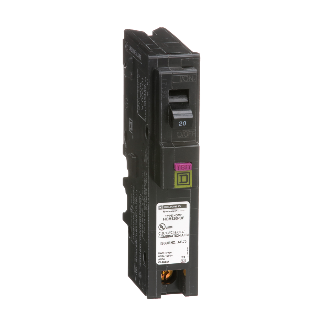 Square D HOM120PDF 1-Pole 20 Amp 120 Volt Plug-On Thermal Magnetic Miniature Circuit Breaker