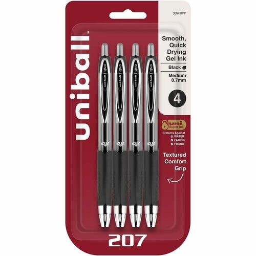 UNI-BALL Uni-ball UBC33960PP Retractable Gel Pen 0.7mm Black 4-pack