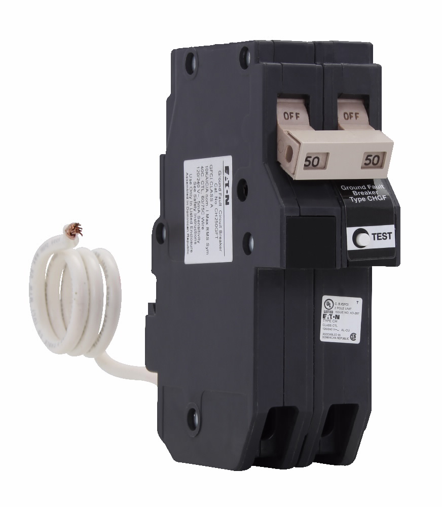 EATON CH230GFT Type CH Ground Fault Self-Test Circuit Breaker, 120/240 VAC, 30 A, 10 kA Interrupt, 2 Poles, Common Trip