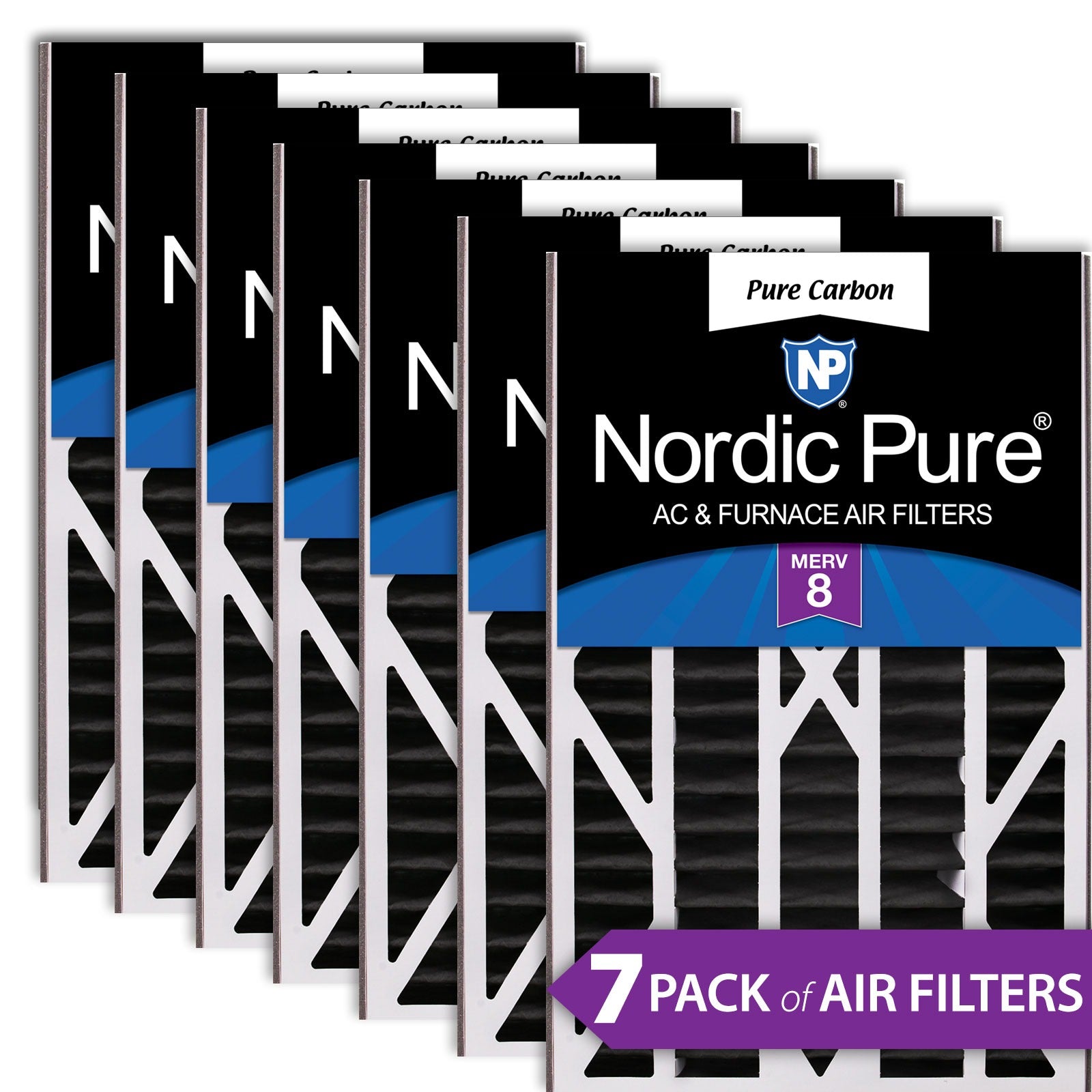 NORDIC PURE Nordic Pure 16x25x3ABPCP-7 Carbon Pleated Filter Merv 8 7 Pack