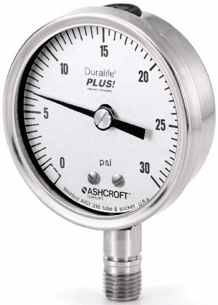 ASHCROFT Ashcroft 83172XLL Pressure Gauge 3.5 in 30-0-150 Psi Lower Mount