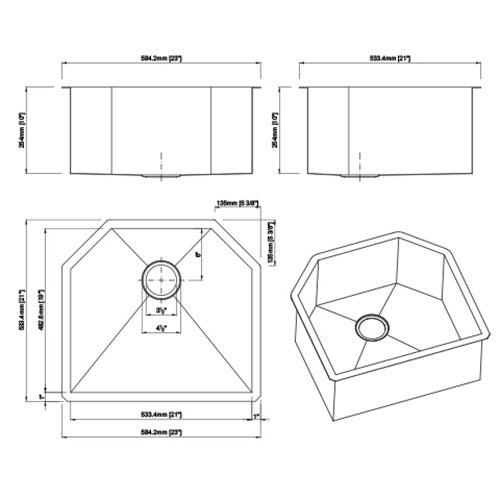 DAKOTA Dakota Plumbing Products DSZ-2321GBK Undermount Kitchen Sink