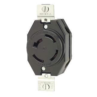 Leviton 7410-B 20 Amp, 120/208 Volt- 3PY, Flush Mounting Locking Receptacle, Industrial Grade, Non-Grounding