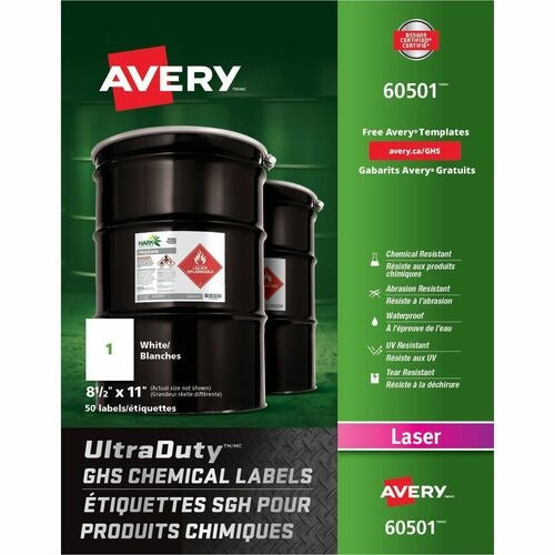 AVERY Avery AVE60501 Ghs Chemical Label 8.5x11 Polyester 50pk