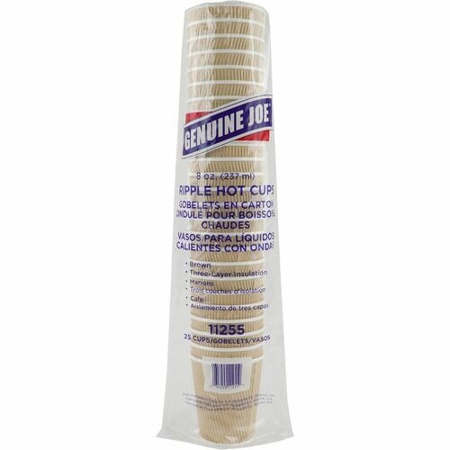 GENUINE JOE Genuine Joe GJO11255BD Rippled Hot Cups 8oz Brown 25ct