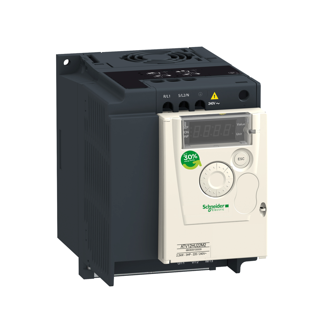 Schneider Electric ATV12H075F1 Variable Speed Drive, ATV12 - 0.75kW, 1hp w/ EMC Filter 1-Phase In, 100 to 120V AC