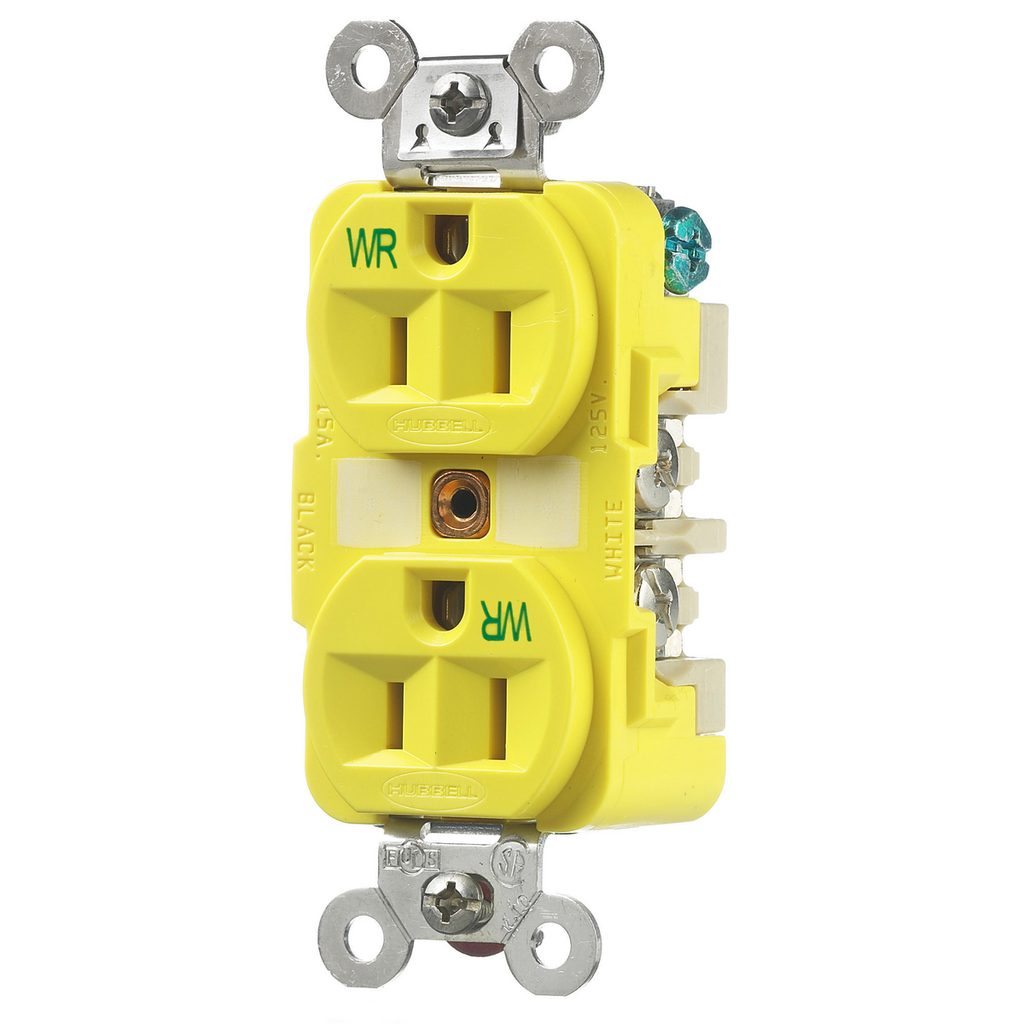 Hubbell HBL52CM62 Yellow 15A 125V Duplex Receptacle - Corrosion Resistant