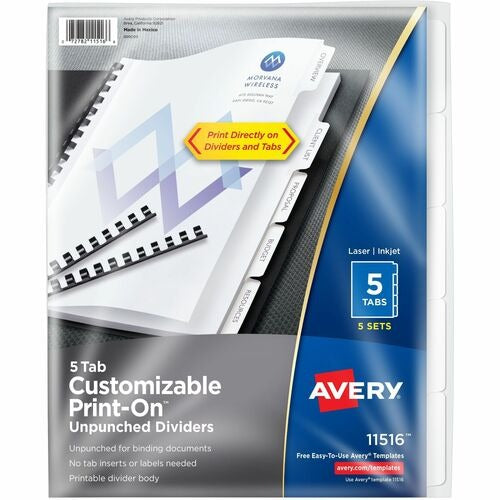 AVERY Avery AVE11516 Print-on Dividers 5 Tab 8.5x11 Box of 5