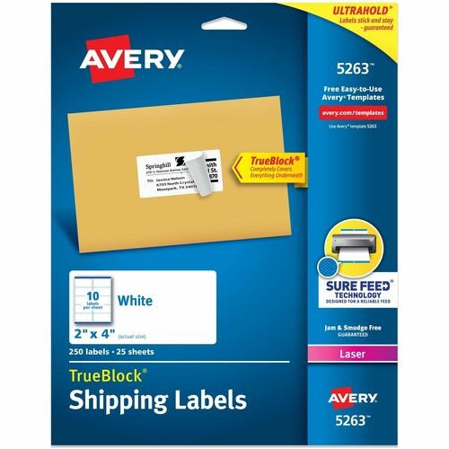 AVERY Avery AVE5263 Shipping Labels Trueblock 2x4 in 250 Pack