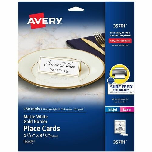 AVERY Avery AVE35701 Tent Place Cards Gold Border 150 Pack