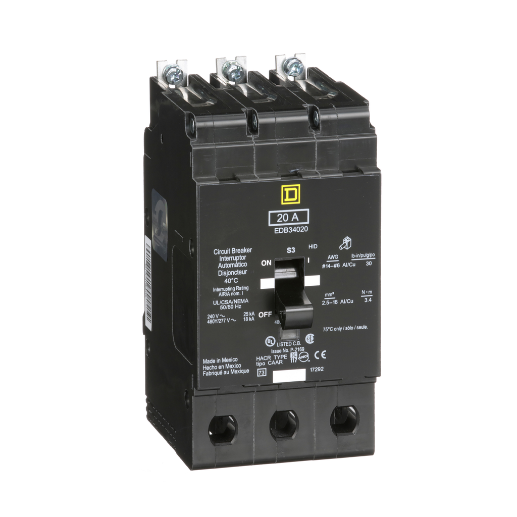 Square D EDB34020 480Y/277 Volt 20 Amp Miniature Circuit Breaker