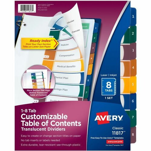 AVERY Avery AVE11817 8-tab Transparent Multicolor Dividers