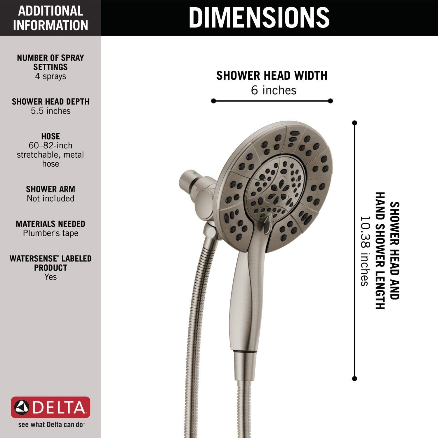 DELTA FAUCET Delta Faucet 58499-SS Dual Shower Head Hand Shower 1.75 Gpm