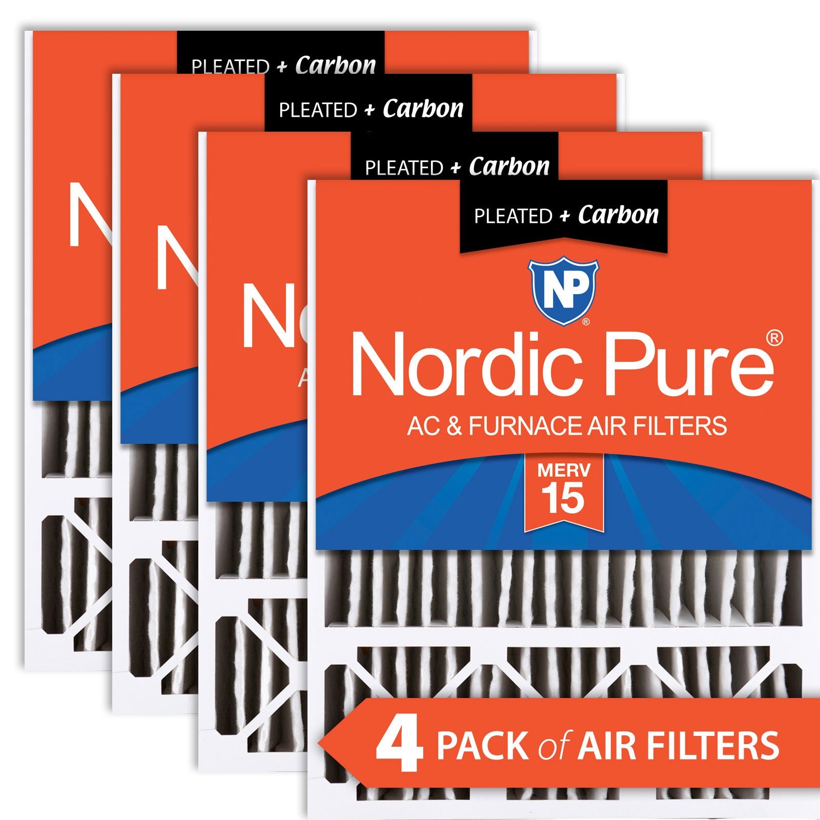 NORDIC PURE Nordic Pure 20x25x5HM15+C-4 Merv 15 Carbon Air Filter 4 Pack