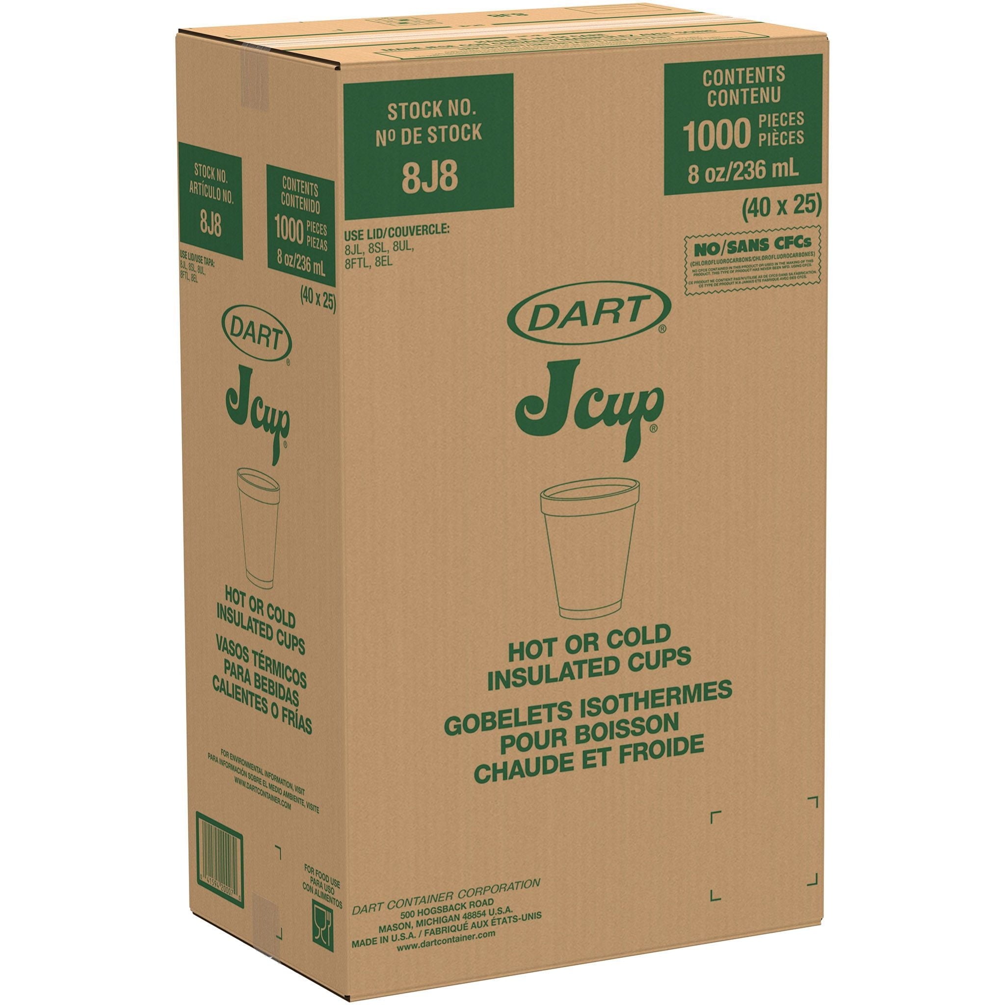 DART Dart 8J8 J Cup 8 oz (1000/Case)