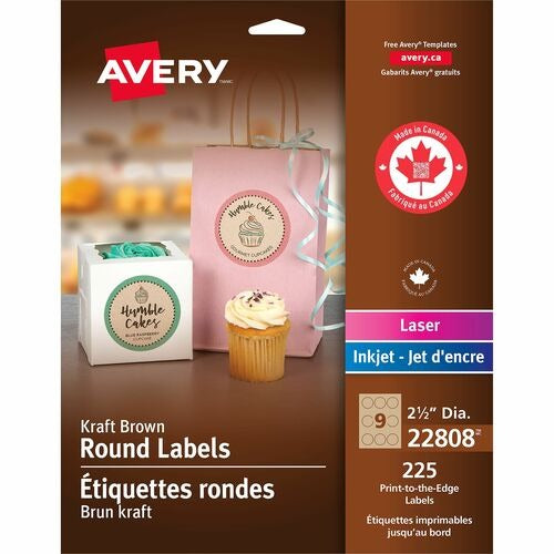 AVERY Avery AVE22808 Round Kraft Brown Labels 2.5 in 225 Pack