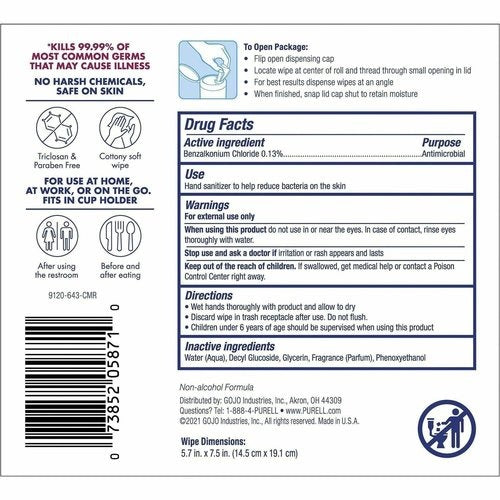 GOJO Gojo GOJ912006CMR Purell Clean Scent Hand Sanitizing Wipes 40/Tub