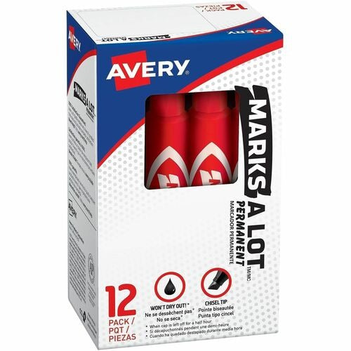 AVERY Avery AVE07887 Permanent Chisel Tip Marker Red Dozen 12