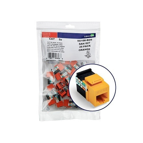 LEVITON Leviton Telcom 5G108-BY5 Cat5e Keystone Jack 25 Pack