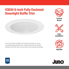 Juno V3034WWH 6 Inch Baffle Trim