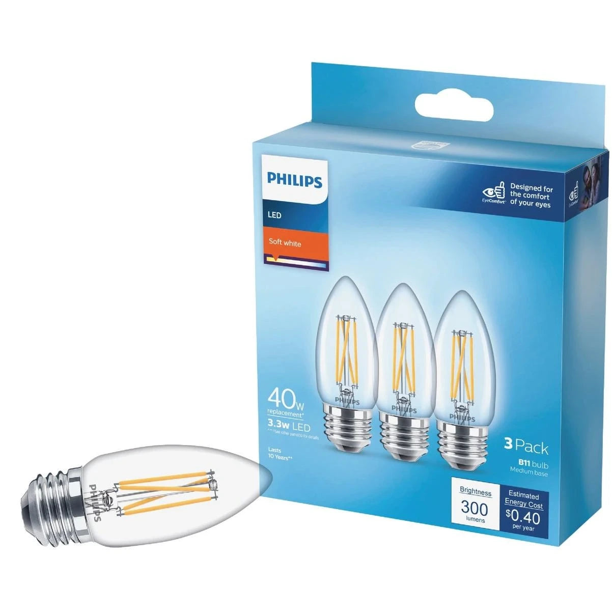 PHILIPS Philips 567487 B11 medium LED decorative light bulb 40W (3-pack)