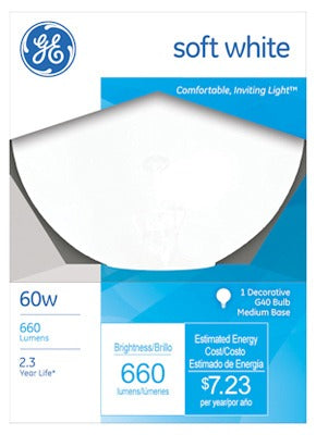 GE G E Lighting 49780 60W White Globe Bulb 5 in Medium Base