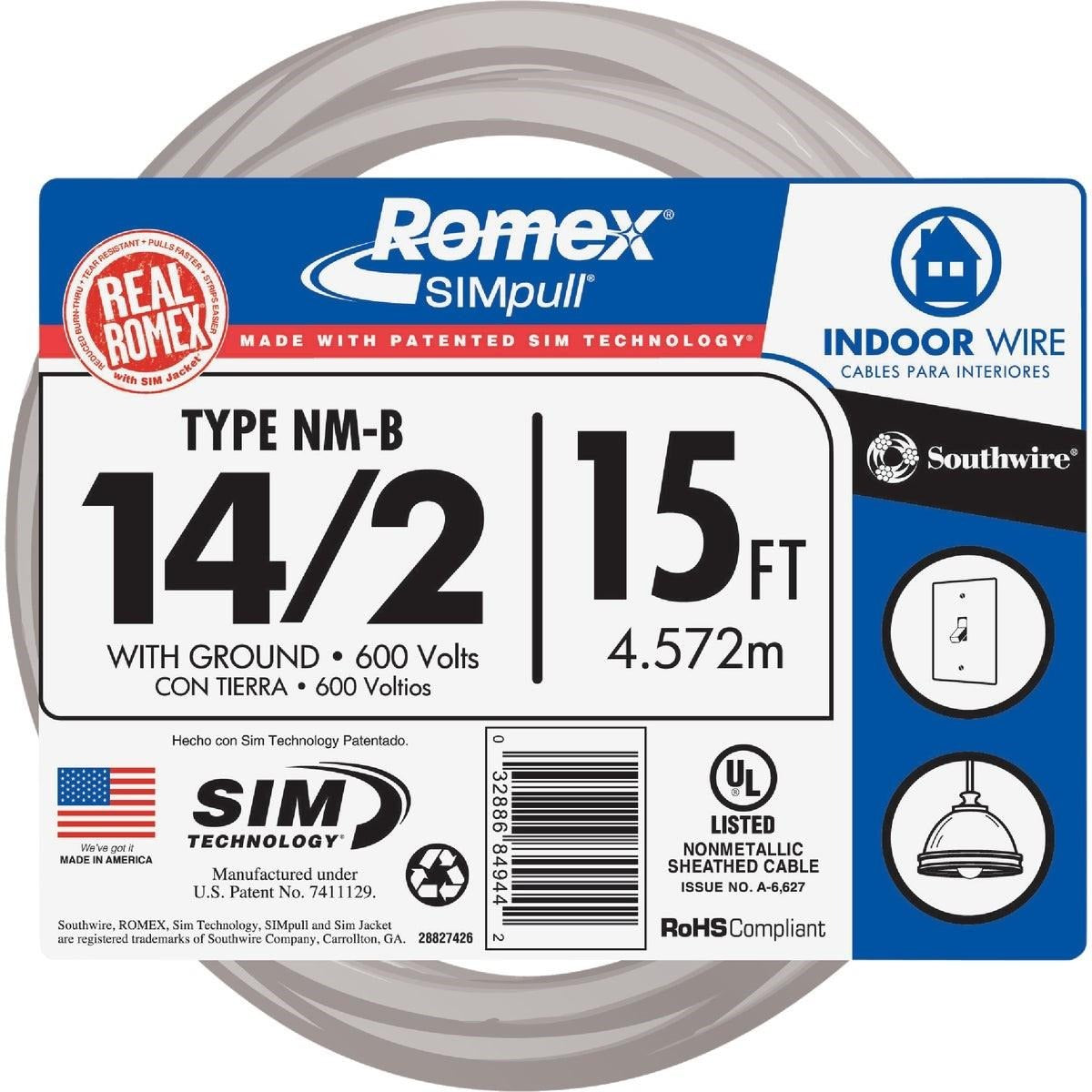 ROMEX Romex 28827426 14/2 Solid NMW/G Electrical Wire 15 A 600 V (15 ft)