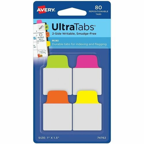 AVERY Avery AVE74762 Ultra Mini Tabs 1x1.5 in Neon 80 Pack