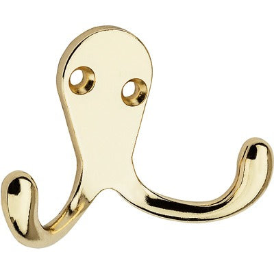 NATIONAL HARDWARE National Mfg N199-224 Double Coat Hat Hook Bright Brass 2 Pack