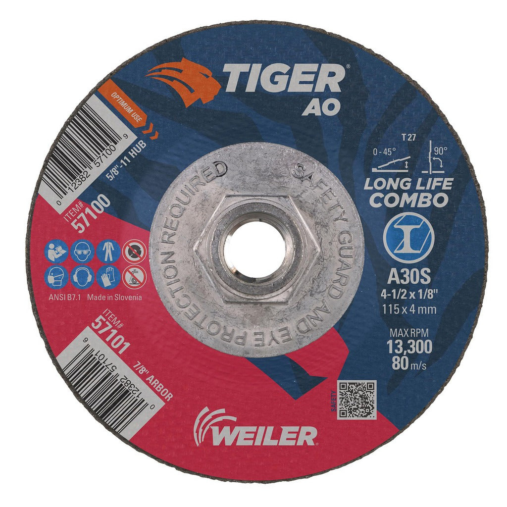 WEILER Weiler 57100 Type 27 Grinding Wheel 4.5 in 30 Grit